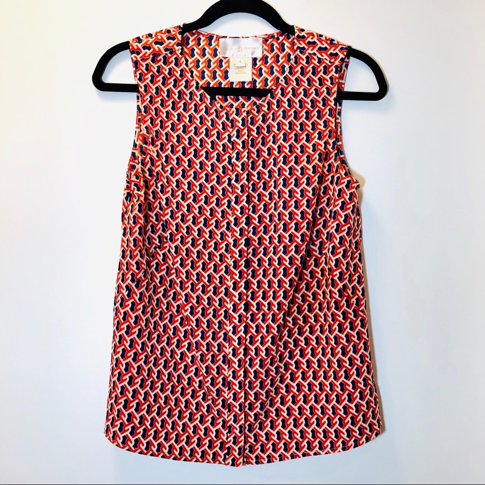 Julie Brown Orange & Navy Blouse (Size 4)